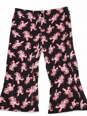 Happy Bunny Y2K Black and Pink Flared Pajama Pants